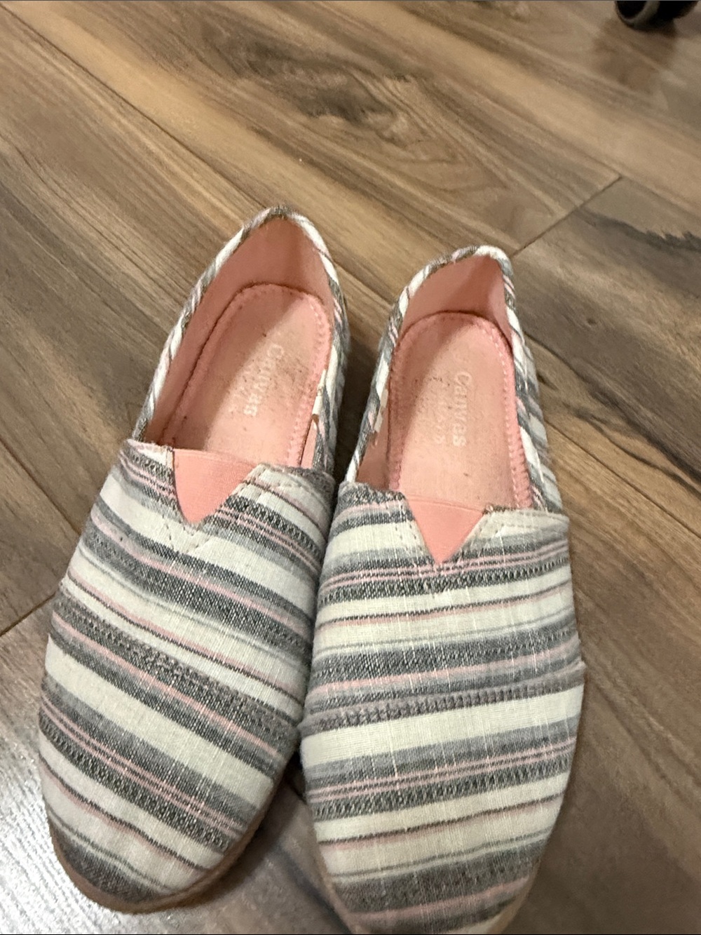 Striped Slip-On Canvas Shoes in Pink and Gray